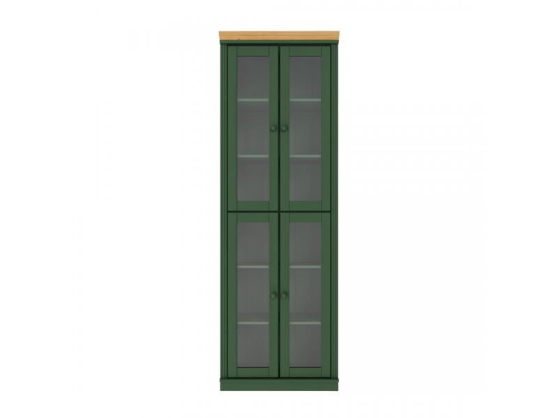 Estante Biblioteca 220 cm em Madeira Maciça com 4 Portas de Vidro com acabamento na cor verde cera | Coleção Biblioteca